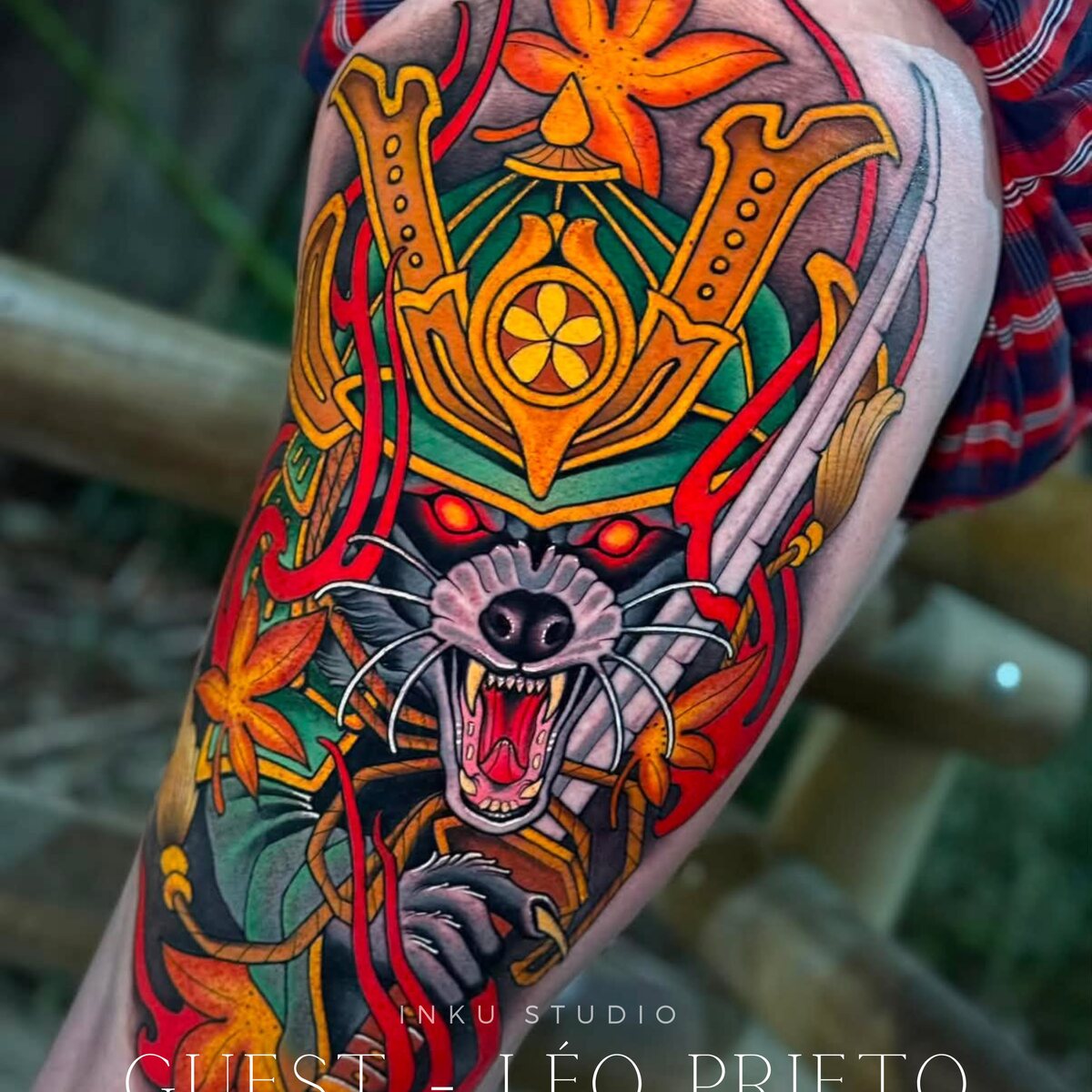 Tatouage coloré de renard japonais